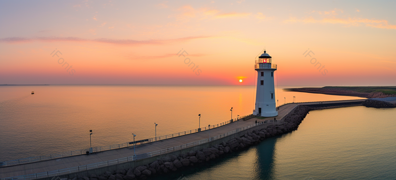唯美浪漫的夕阳落日海边灯塔,高清,摄影图,摄影图片,图片大全,摄影图免费下载